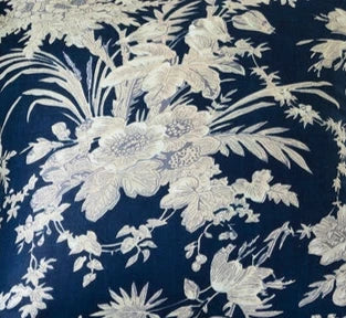 100 % Cotton Mexican Painterly Floral Decorative Cushion Cover - Blue with stone/white flowers Linen Connections