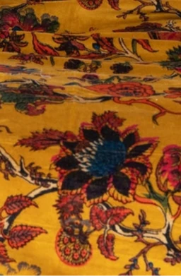 Mexican Painterly Florals Reversible Velvet/Cotton Throw - Mustard Linen Connections