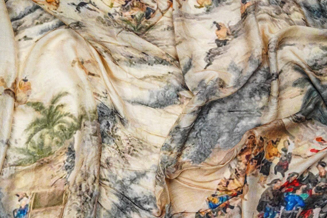 Silk Modal Scarf luxurious fabric blend - Beige/Grey landscape Linen Connections