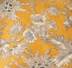 100 % Cotton Mexican Painted Florals Decorative Cushion Cover - Mustard Floral with blue and white. Linen Connections