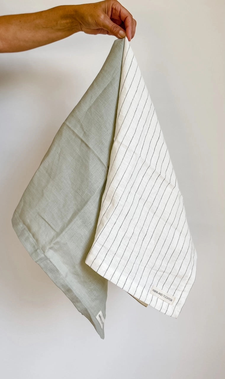 Pure French Linen Tea Towel - Light Sage green Mama and Tochter