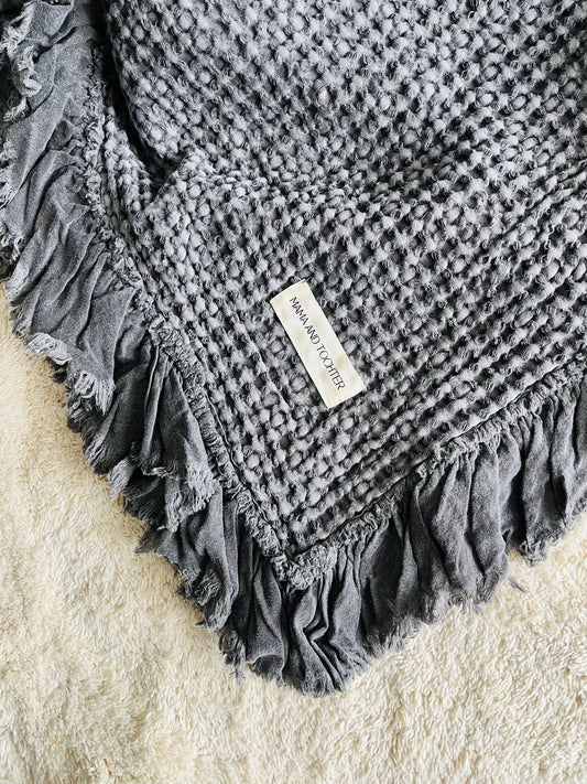 Organic Cotton Rustic Waffle Throw Blanket - Charcoal Mama and Tochter