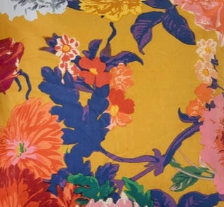 100 % Cotton Mexican Painterly Floral Decorative Cushion Cover - Mustard Linen Connections