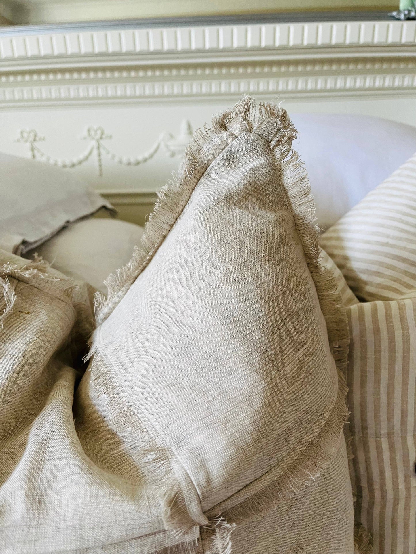 Hand Frayed Feature Design Pure Linen Cushion Cover - Natural Mama and Tochter