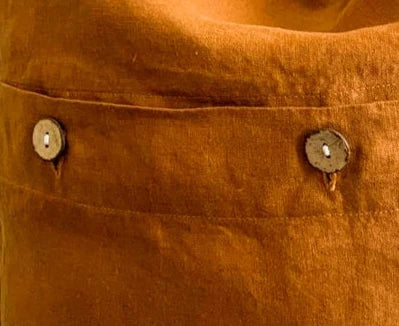 Pure French Linen Cushion with coconut button detail - Tobacco Rust Mama and Tochter