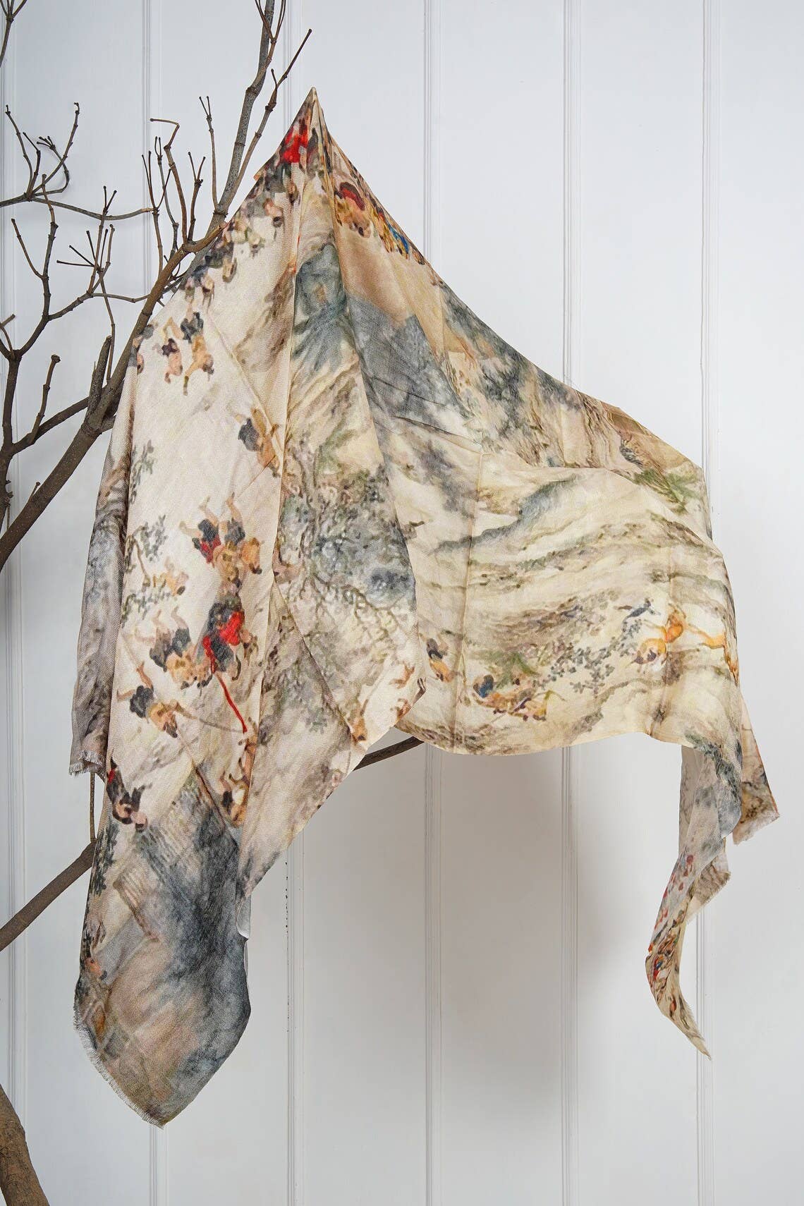 Silk Modal Scarf luxurious fabric blend - Beige/Grey landscape Linen Connections