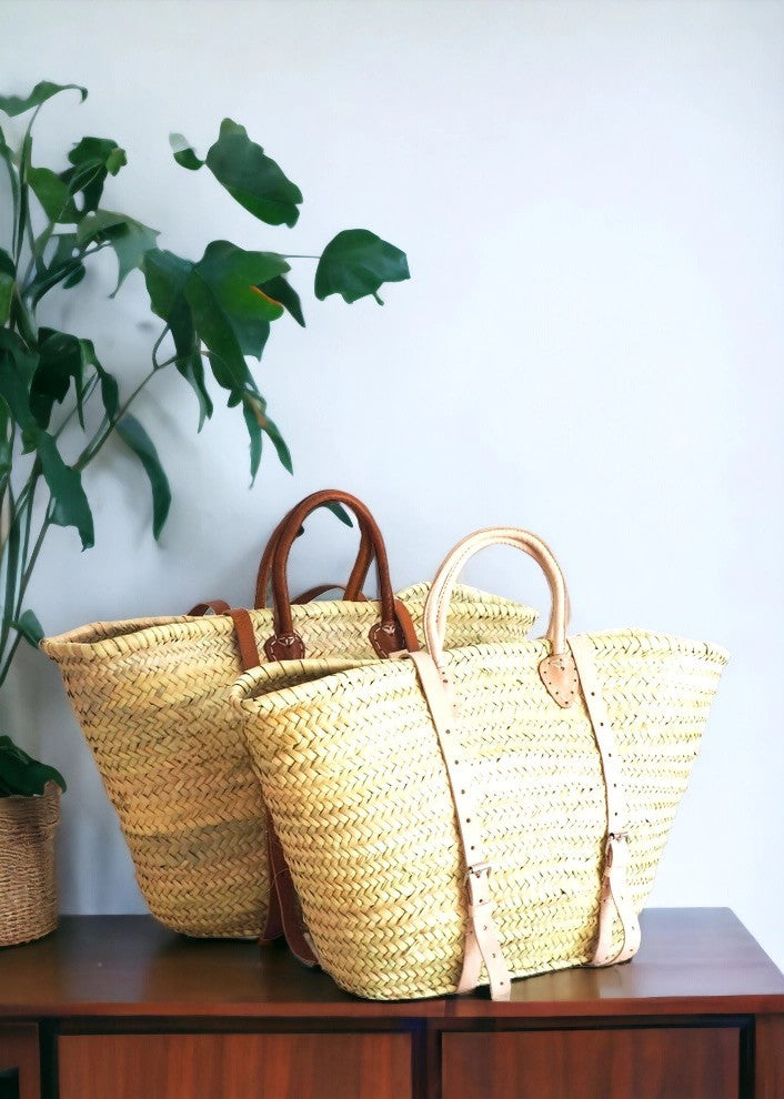 Moroccan French Market Basket Bag - Backpack with Soft pink/nude Leather strap Gran Wholesale