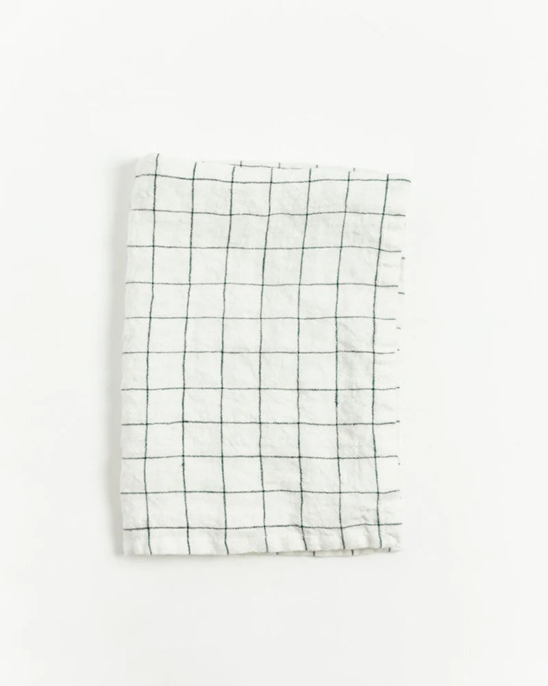 Stone washed 100 % Linen Tea Towel White/Navy windowpane check Creative Women