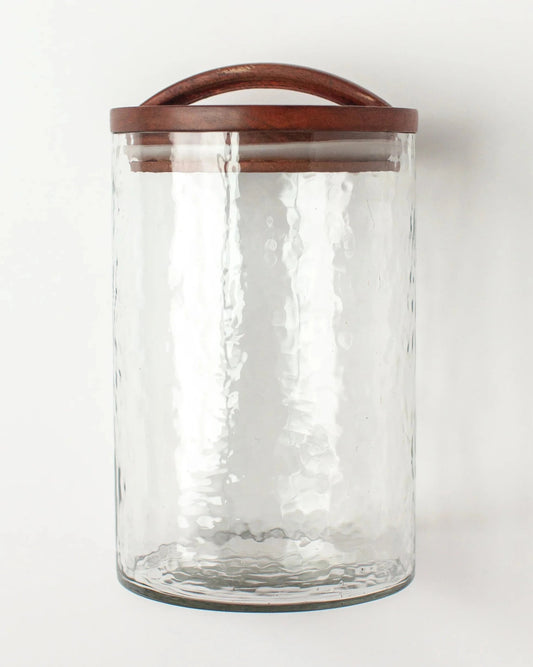 Clear Handblown Hammered Glass Canisters with Wood lid : Medium Creative Women