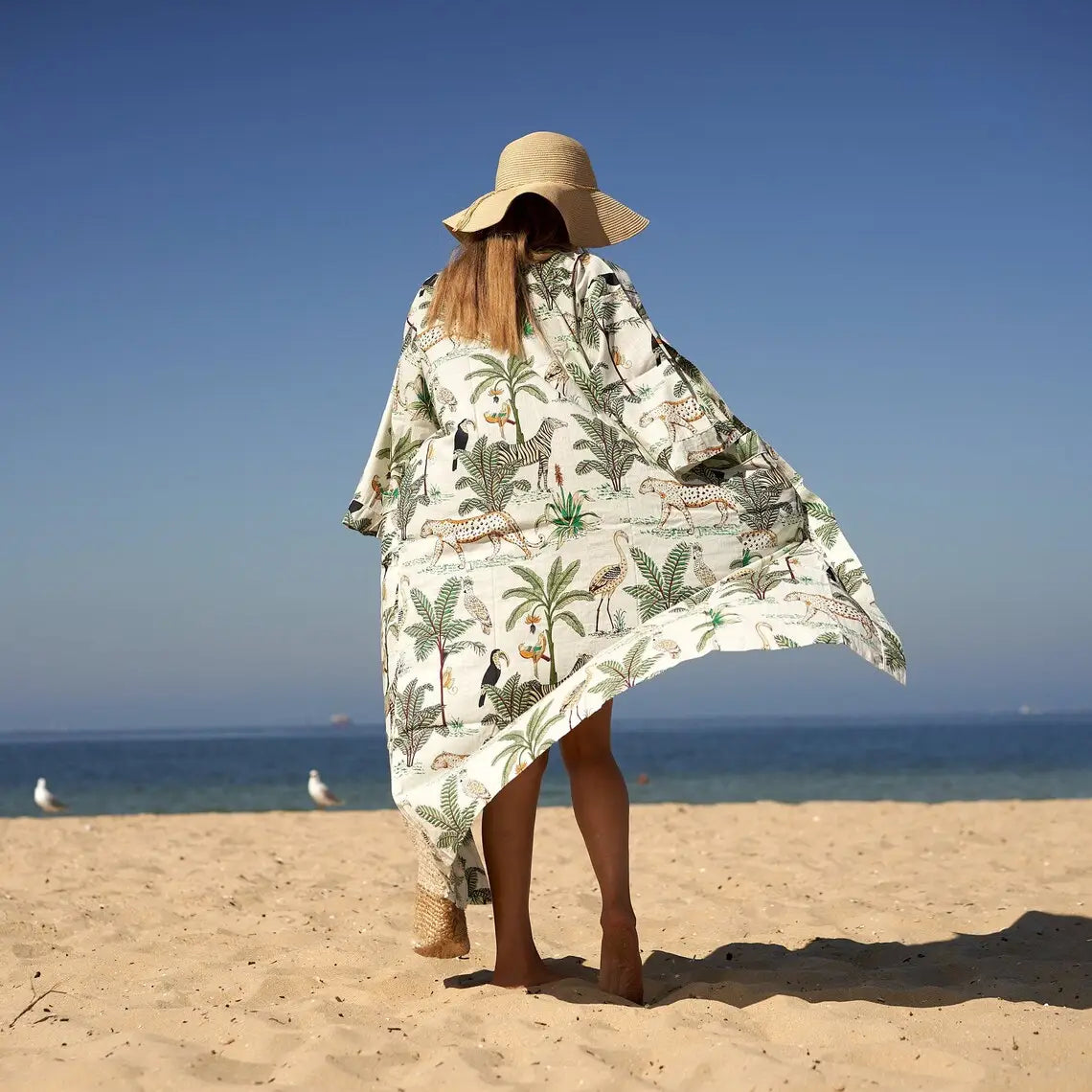 100 % Cotton Kimono Bathrobe Frida Gown - White Safari Linen Connections