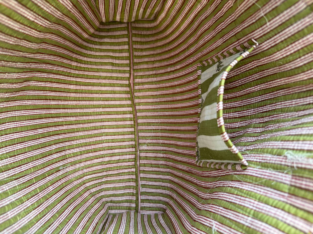 100% Cotton Palm Tree and Stripes Quilted Tote Bag in Green and White Bhawana Handicrafts