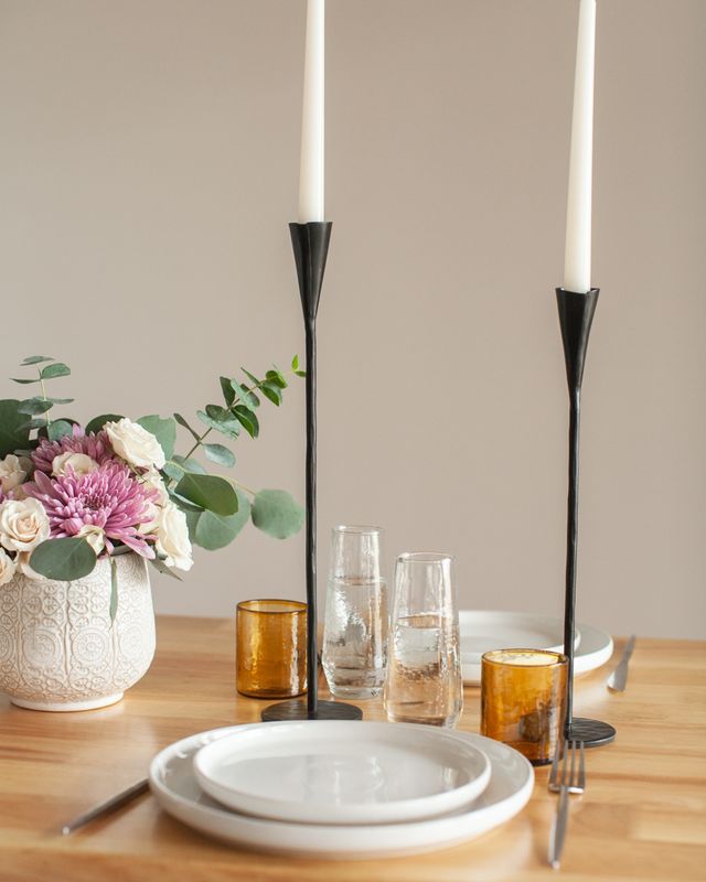 Phoenix Hand Forged Iron Candle Stands : Set of 2 : Black Creative Women