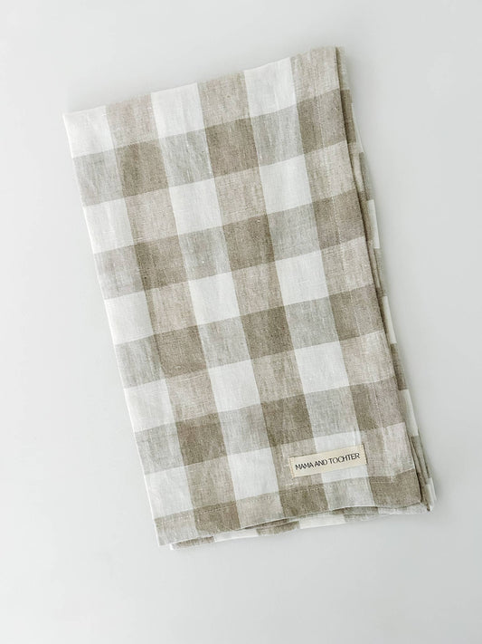 Pure French Linen Tea Towel - Natural Gingham Check Mama and Tochter