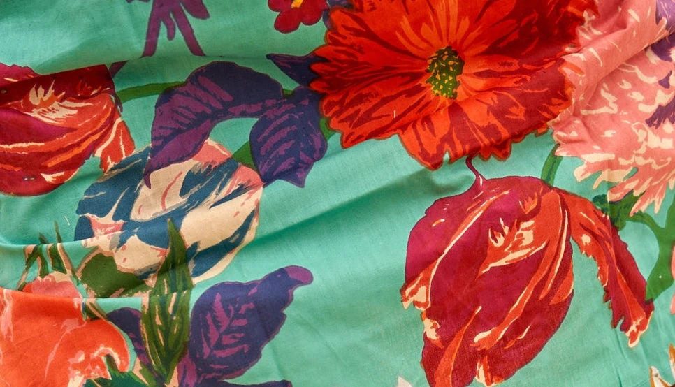 100 % Cotton Kimono Bathrobe in Frida Florals - Floral Green Linen Connections