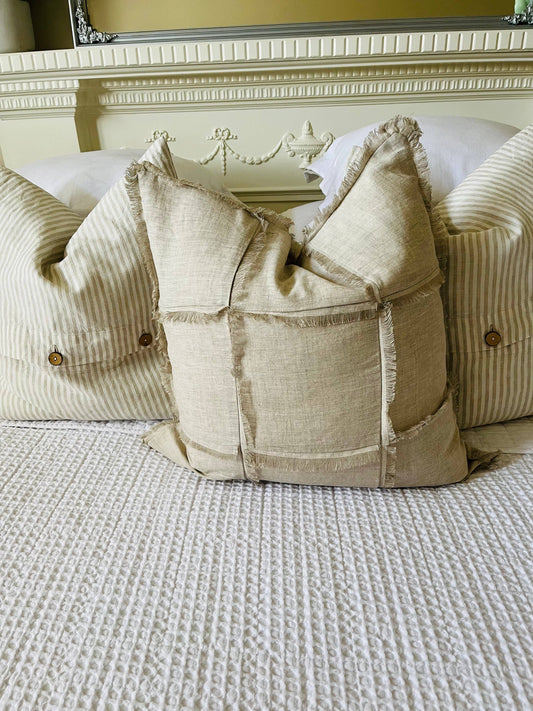 Hand Frayed Feature Design Pure Linen Cushion Cover - Natural Mama and Tochter