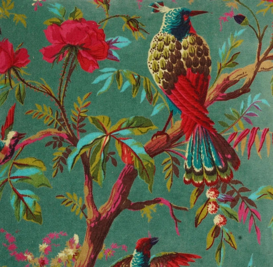 100 % Cotton Velvet Frida Kahlo inspired bird printed scatter cushion : Chartreusse Green Multi Linen Connections