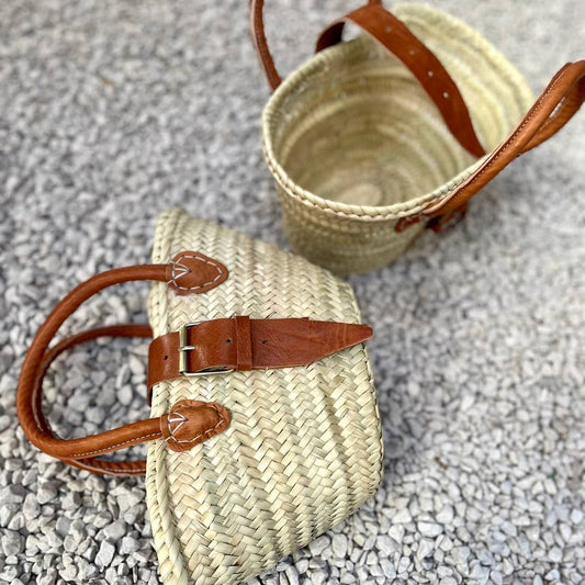 Straw Basket with Leather Buckle & Handle Gran Wholesale