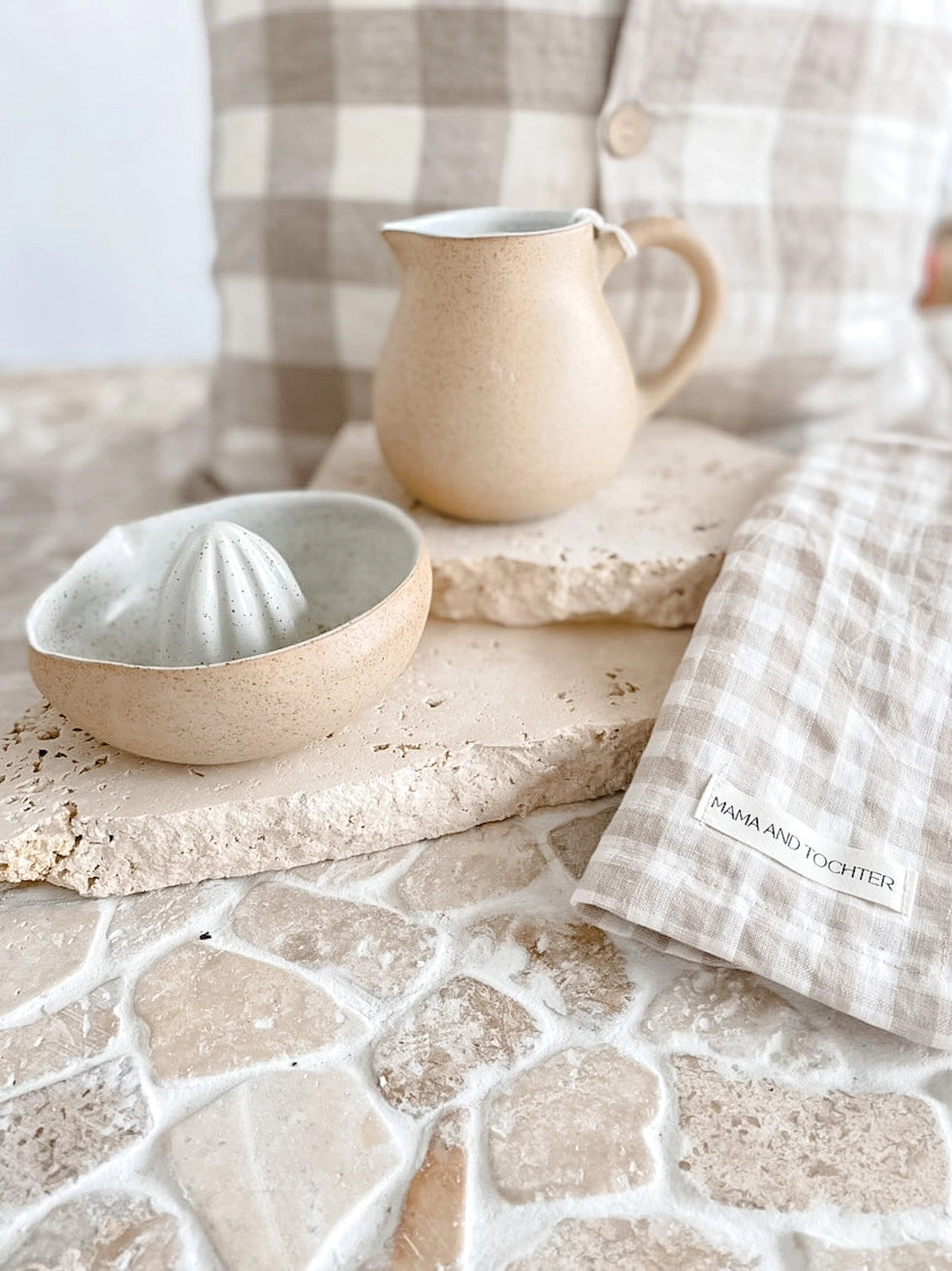 Pure French Linen Tea Towel - Natural Gingham Check Small Mama and Tochter