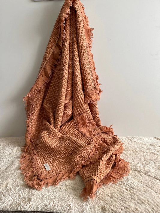 Organic Cotton Rustic Waffle Throw Blanket - Rust Mama and Tochter
