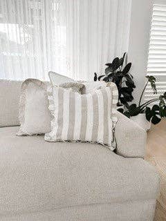 Reversible Linen Ruffle Cushion Cover - Natural Wide Stripe - Natural Mama and Tochter