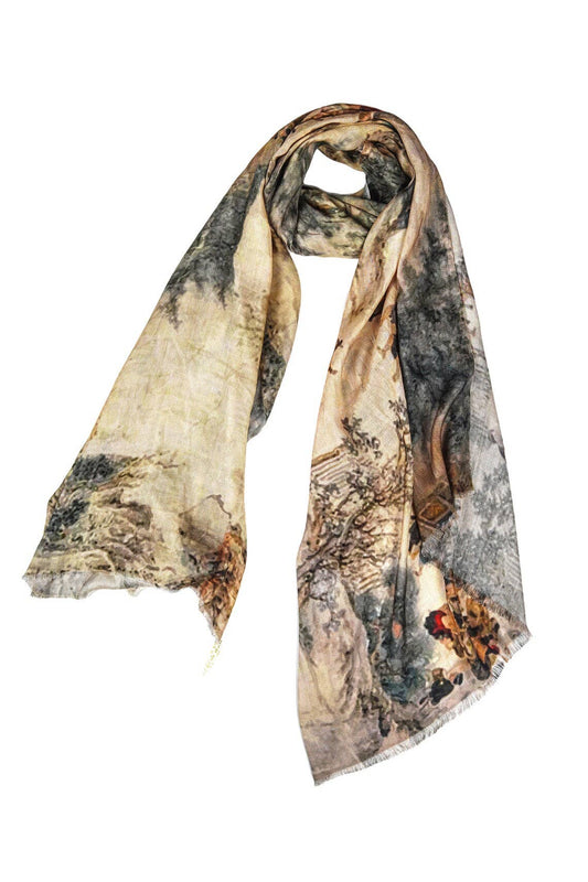 Silk Modal Scarf  luxurious fabric blend - Beige/Grey landscape Linen Connections
