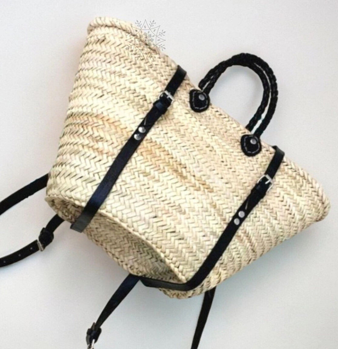 Moroccan French Market Basket Bag - Backpack with Soft pink/nude Leather strap Gran Wholesale