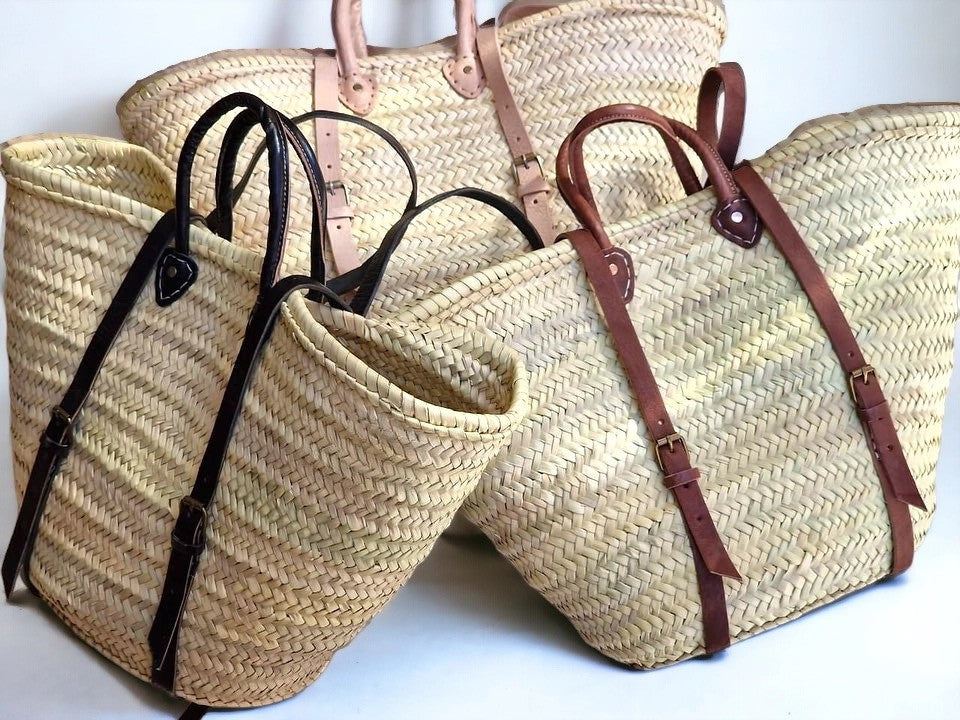 Moroccan French Market Basket Bag - Backpack with Soft pink/nude Leather strap Gran Wholesale