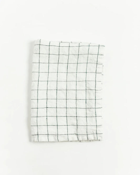 Stone washed 100 % Linen Tea Towel White/Navy windowpane check Creative Women