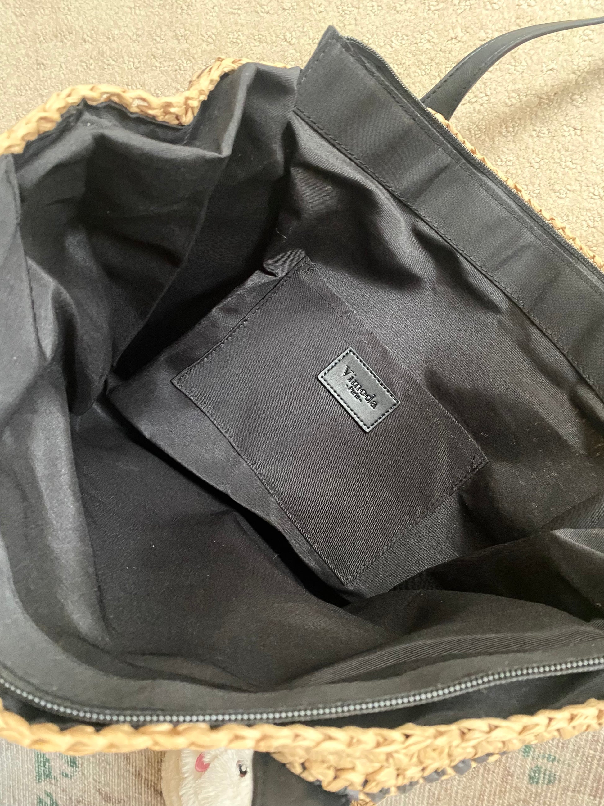 Rive Gauche Crochet Striped Tote with Vegan Leather handles in Cream and Natural Vimoda