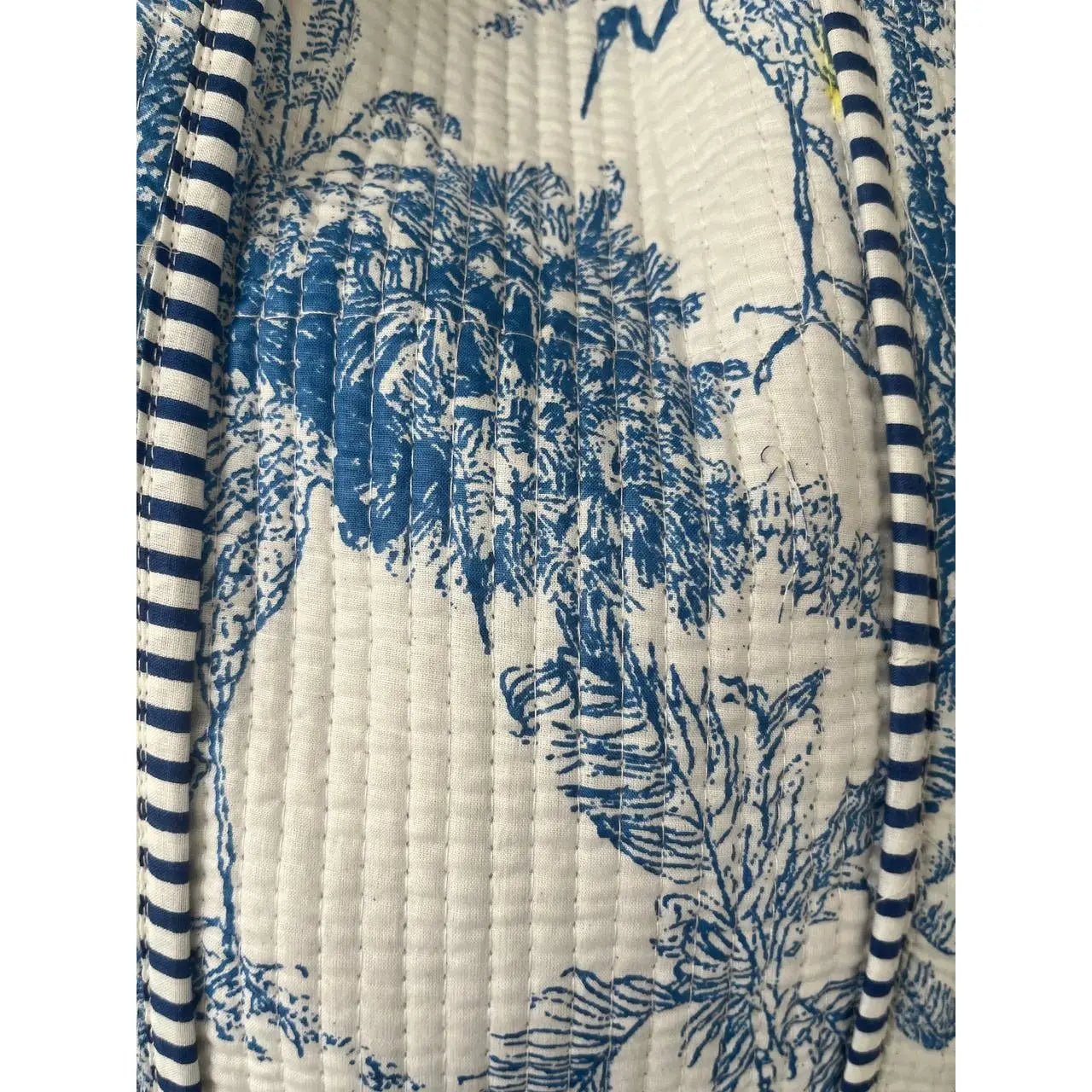 100% Cotton Exotic Jungle Printed Quilted Tote Bag in Delft Blue and White Bhawana Handicrafts