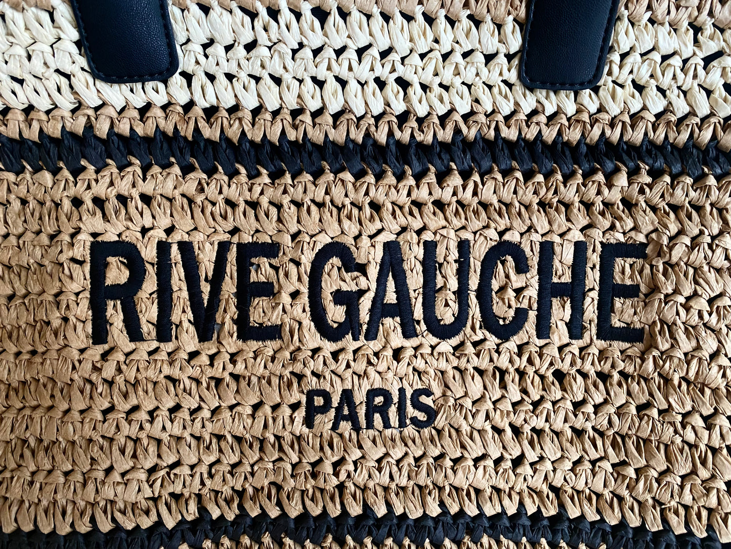 Rive Gauche Crochet Striped Tote with Vegan Leather handles in Cream and Natural Vimoda
