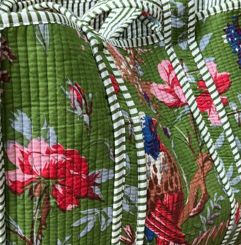 100% Cotton Palm Tree and stripes Quilted Tote Bag in Green Bhawana Handicrafts