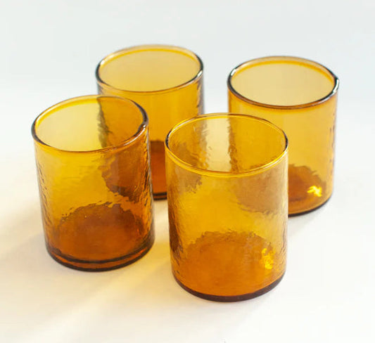 Handblown Hammered Glasses : Set of 4 : Amber Creative Women