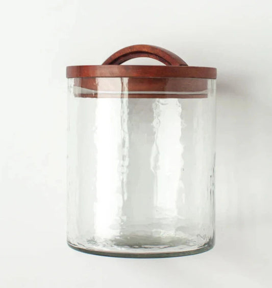 Clear Handblown Hammered Glass Canisters with Wood lid : Medium Creative Women