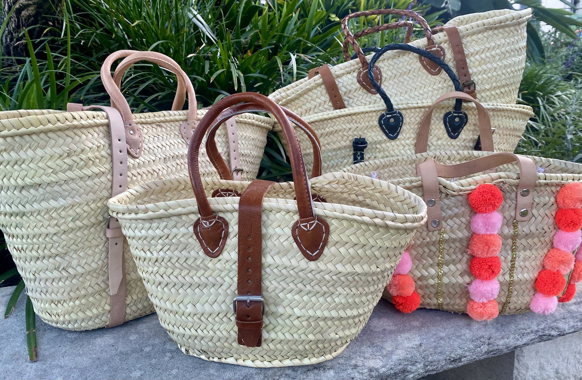 Straw Basket with tan Leather Buckle & Handle Gran Wholesale