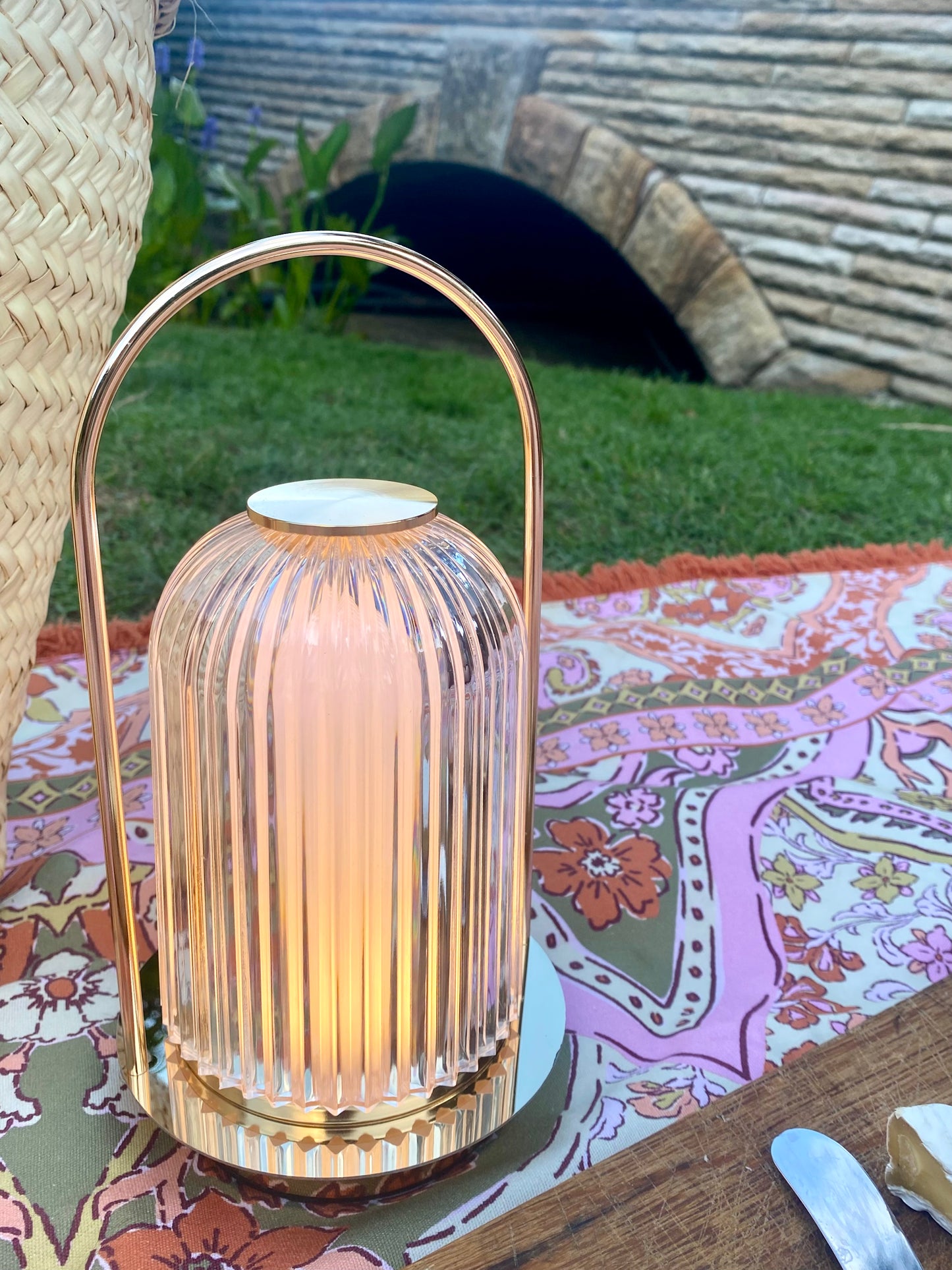 Medium sized Gold look and glass rechargeable lantern Atelier75