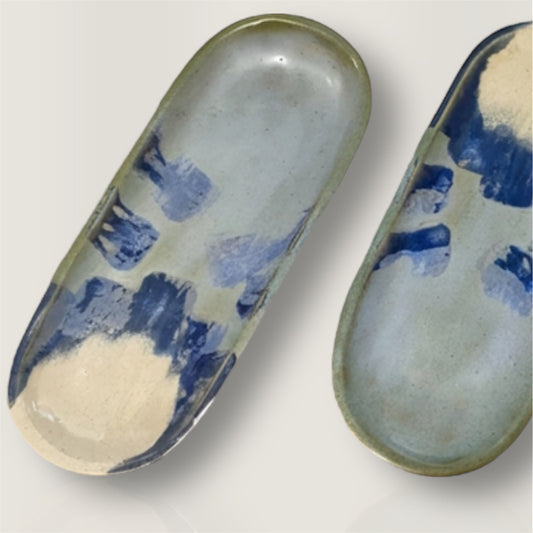 Ceramic Canoe Platter Handmade in dark Blues. Woodfolk