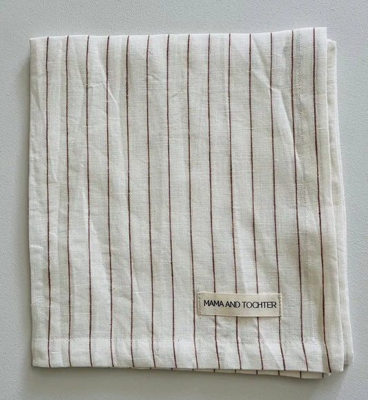 Pure French Linen Tea Towel - Toffee Pinstripes Mama and Tochter
