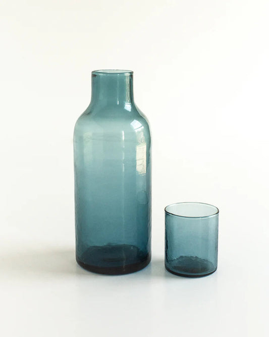 Handblown Hammered Glass Carafe & drinking glass : Amber Creative Women