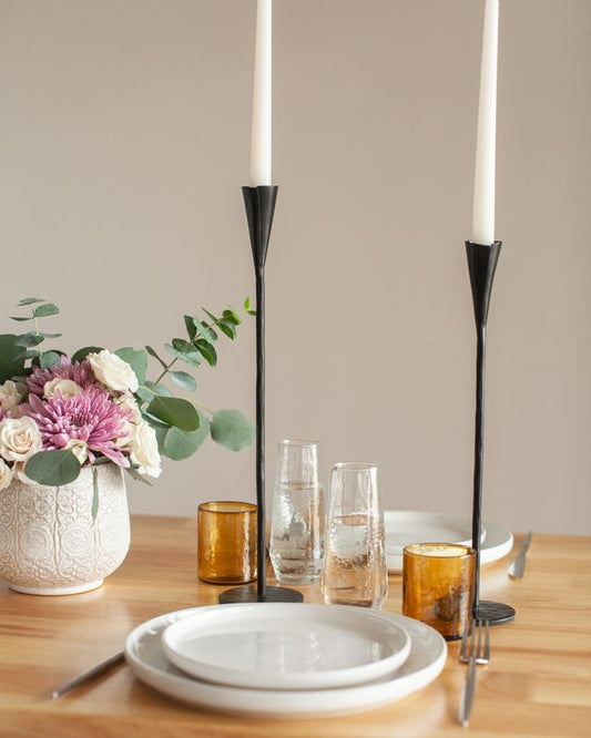 Phoenix Hand Forged Iron Candle Stands : Set of 2 : Black Creative Women