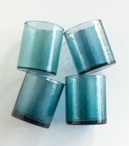Handblown Hammered Glasses : Set of 4 : Blue Creative Women