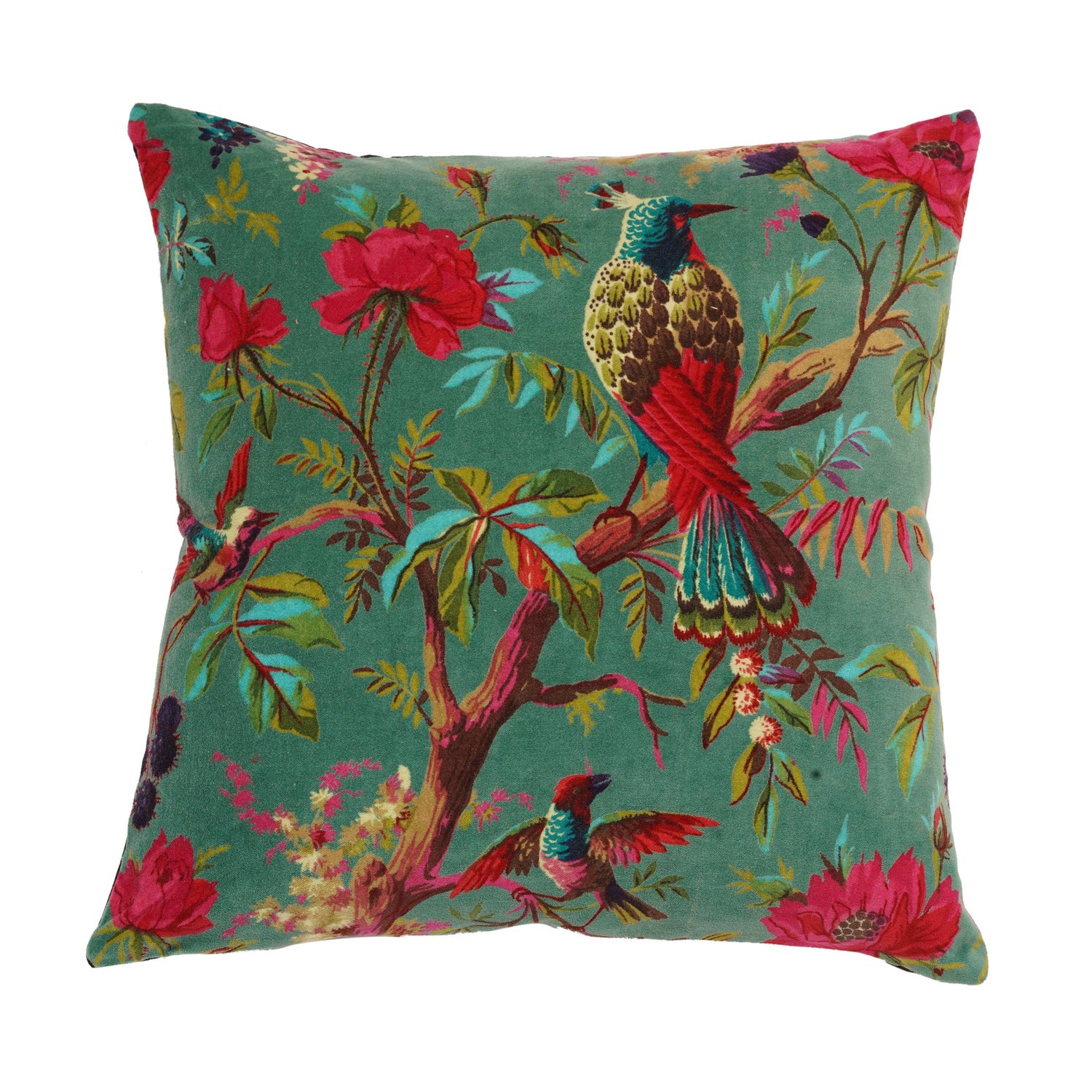 100 % Cotton Velvet Frida Kahlo inspired bird printed scatter cushion : Chartreusse Green Multi Linen Connections
