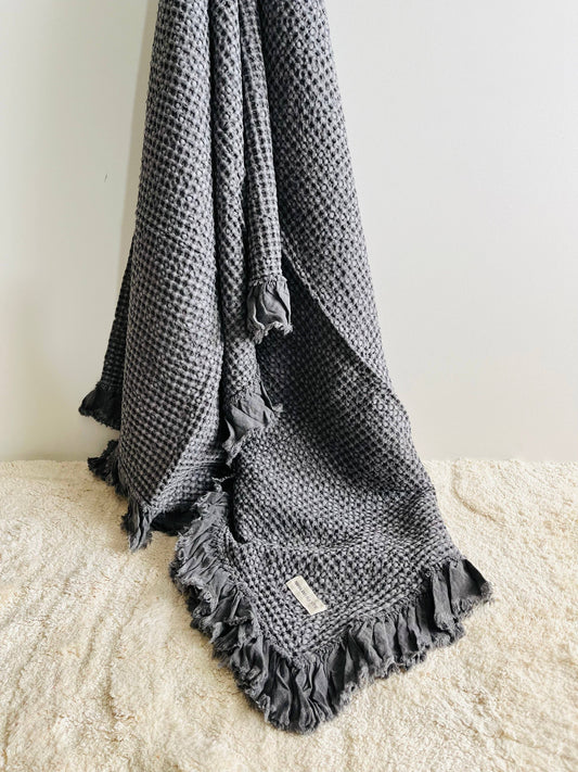 Organic Cotton Rustic Waffle Throw Blanket - Charcoal Mama and Tochter