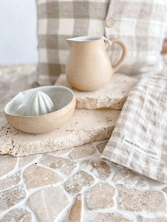 Pure French Linen Tea Towel - Natural Gingham Check Small Mama and Tochter