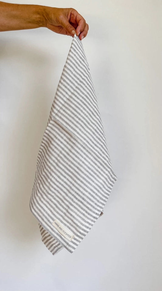 Pure French Linen Tea Towel - Natural Gingham Check Mama and Tochter