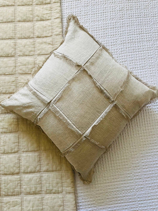 Hand Frayed Feature Design Pure Linen Cushion Cover - Natural Mama and Tochter
