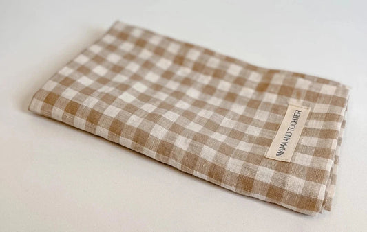 Pure French Linen Tea Towel - Natural Gingham Check Small Mama and Tochter